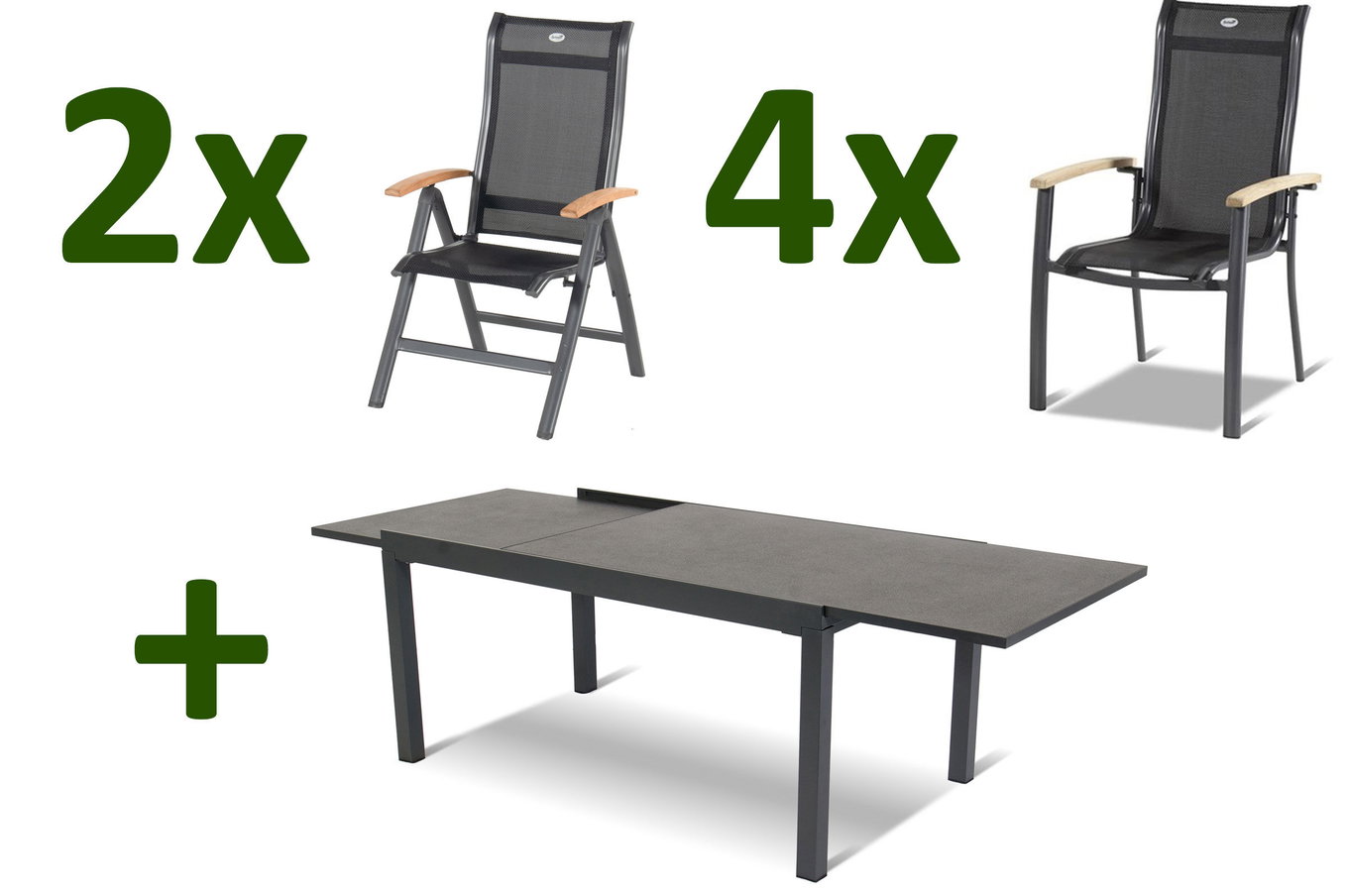 HARTMAN Alice Gruppo pranzo da giardino, xerix/stone grey, Alu/HPL, 4x4 Textilen, 4 Poltrone impilabili, 2 Schienali alti, 160/260x93cm 17746__1