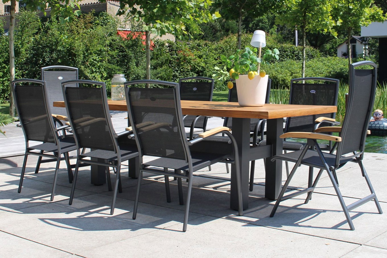 HARTMAN Modello speciale Yasmani/Raffaelo Gruppo pranzo da giardino, xerix, alluminio/legno di teak, 240x100cm, 6 impilabili, 2 sedie pieghevoli 19040__1