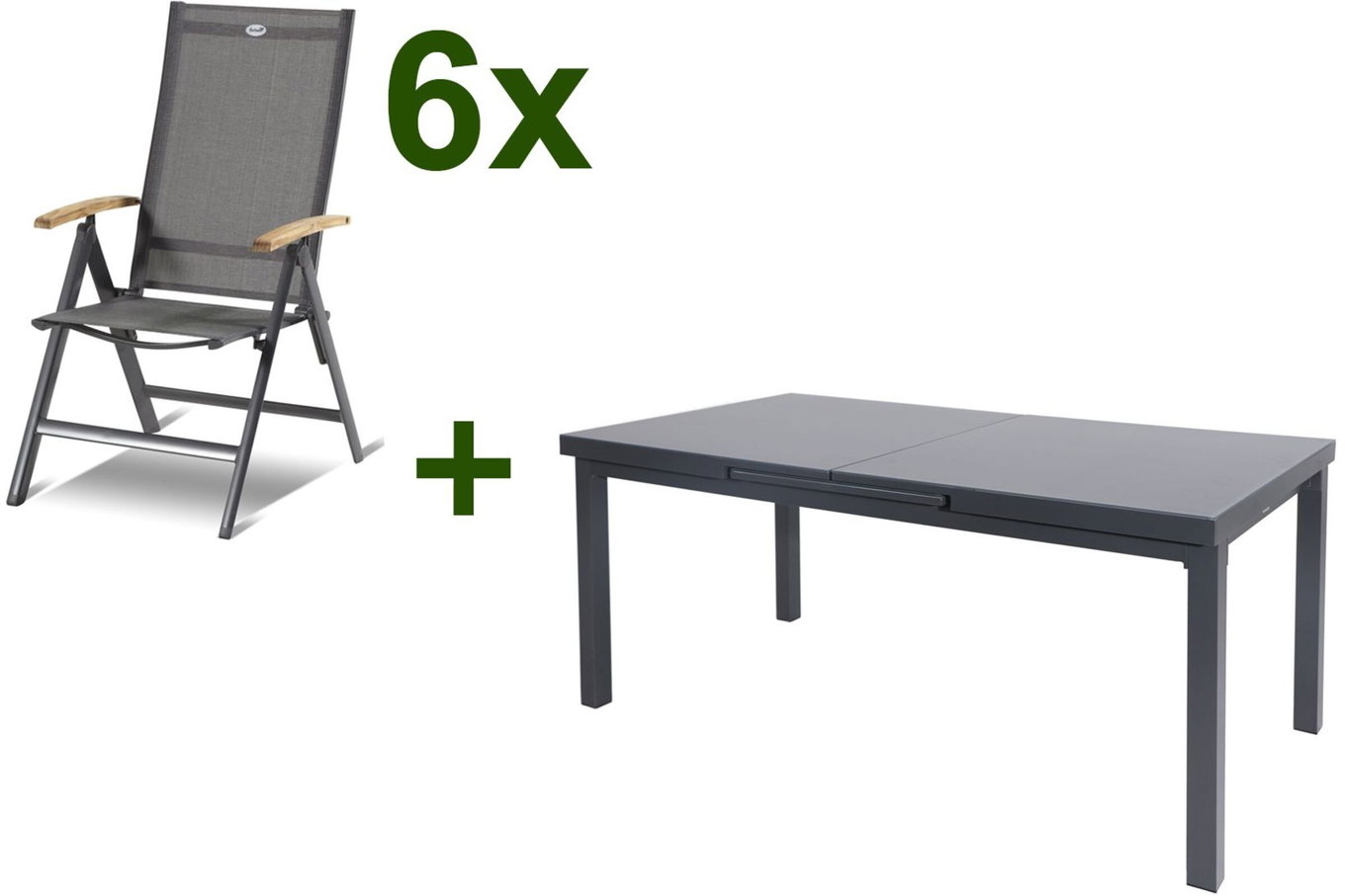 HARTMAN Aruba Teak Set pranzo da giardino, xerix, Alu/Textilene, tavolo 180/240x100cm, 6 sedie pieghevoli 19337__1
