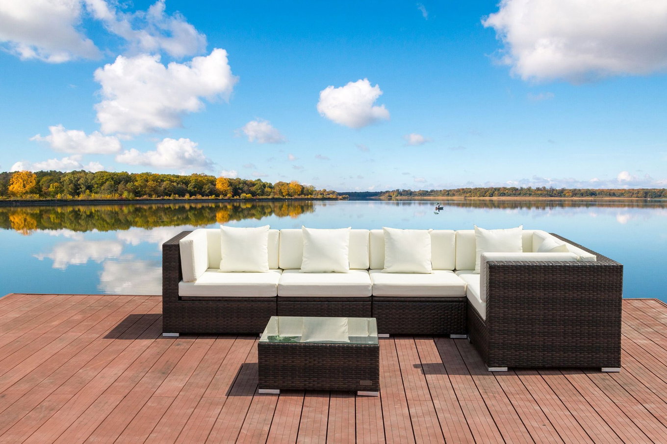 OUTFLEXX Lounge da giardino, 5 pers, marrone marmorizzato, polyrattan, box portacuscini impermeabile, incl. tavolino d'appoggio 16064_BOX_B__1
