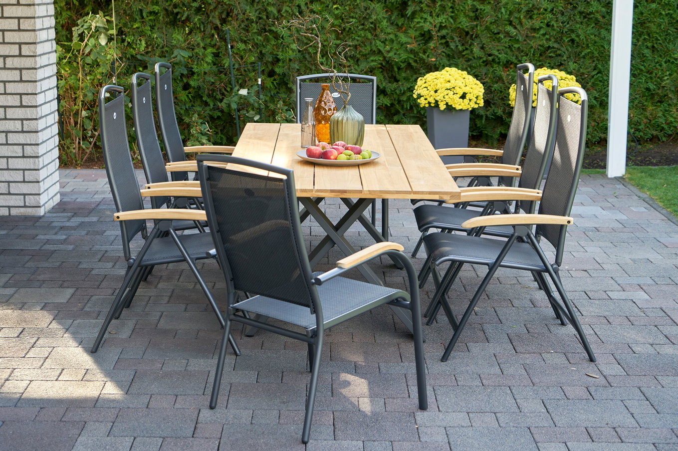 HARTMAN Xanadu / Raffaelo Gruppo da pranzo da giardino, xerix/antracite, Alluminio/Legno di teak, 2 poltroncine impilabili, 6 sedie pieghevoli, 220x100cm 21155__1