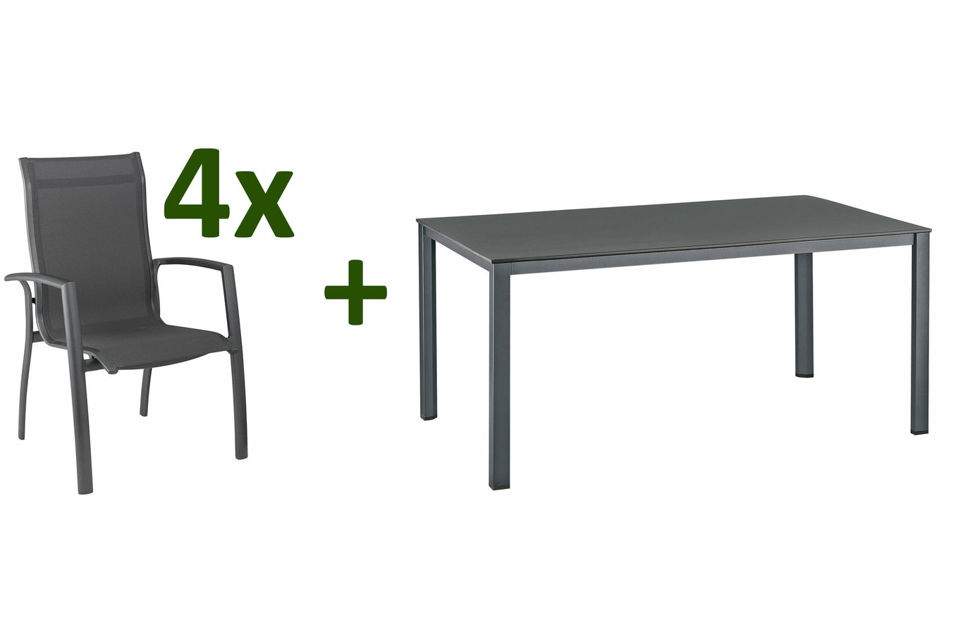 KETTLER KETTALUX-PLUS/Legato Curve salotto, antracite, Alluminio/Textilene, tavolo 160x95 cm, 4 sedie impilabili, impilabile 22981__1