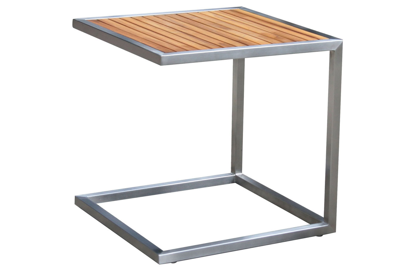 OUTFLEXX Tavolino d'appoggio, argento/naturale, acciaio inox/legno di teak, 45x45cm, spessore piano 1,2cm, prodotto certificato FSC® 16022__1