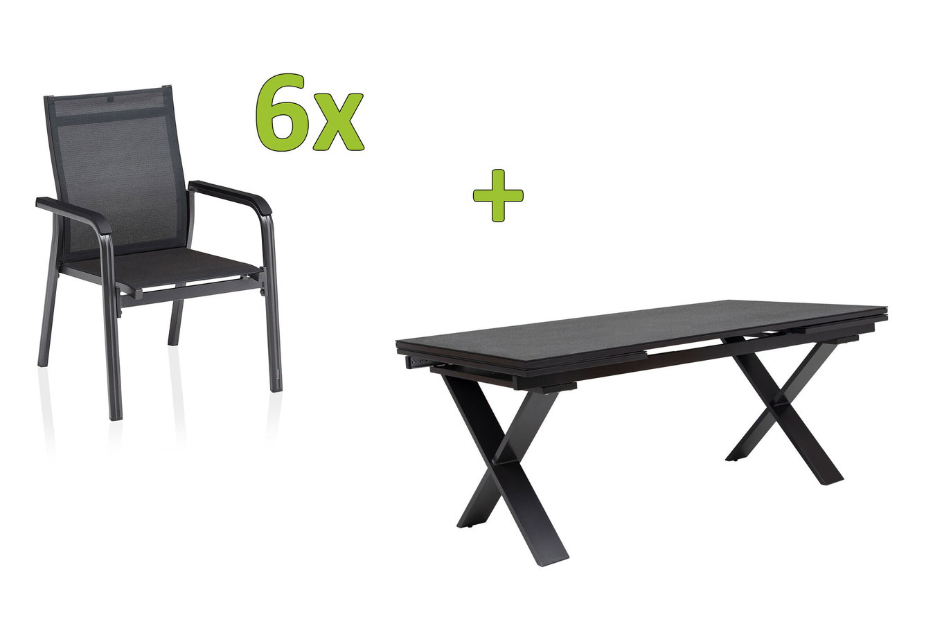 KETTLER BasicPlus Premium Set da pranzo da giardino, antracite, Alu/Spraystone, tavolo 180/280 cm, 6 poltrone impilabili 31545__1