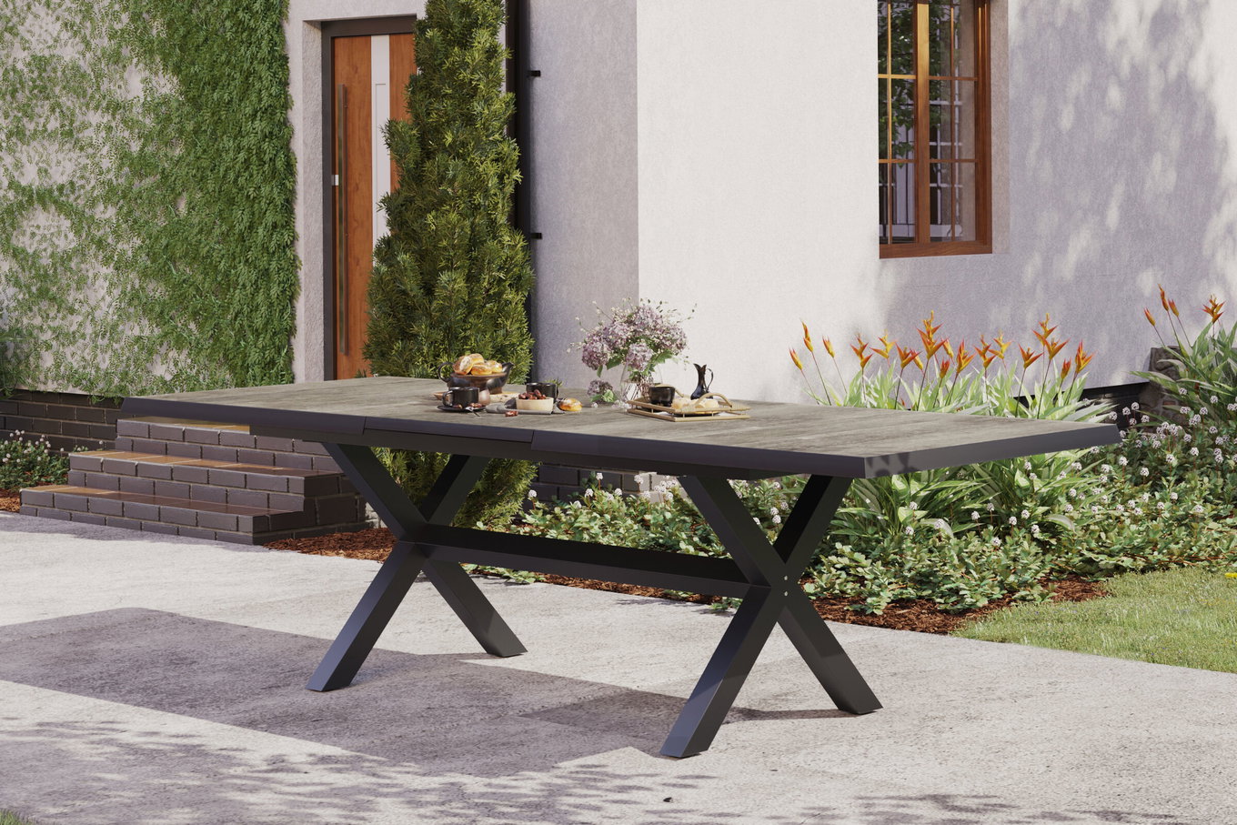 SIENA GARDEN Sincro Tavolo allungabile, antracite/grigio naturale, Alu/Ceramica, 200/260 x 100 cm 16598__1