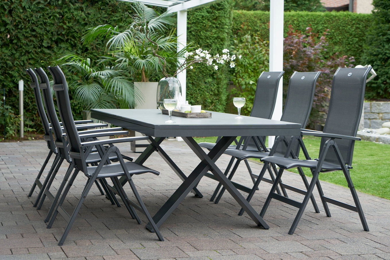 HARTMAN Modello speciale Xanadu / Alice Comfort Gruppo pranzo da giardino, xerix/antracite, Alluminio/Vetroceramica, 6 sedie pieghevoli, 220/280x100cm 21113__1