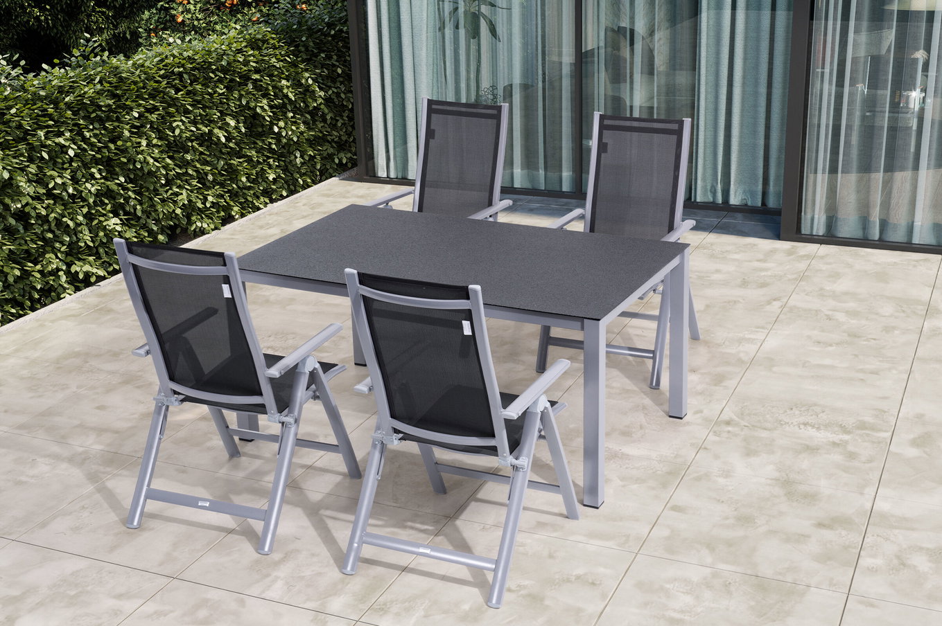OUTFLEXX Gruppo pranzo da giardino, argento/antracite, Alluminio/Spraystone/Textilene, 160x95 cm, 4 sedie pieghevoli 28170__1