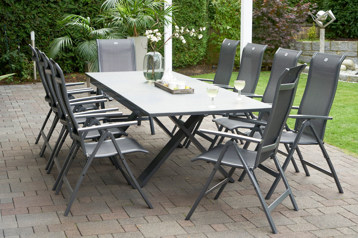 HARTMAN Modello speciale Xanadu / Alice Comfort Gruppo pranzo da giardino, xerix/antracite, Alluminio/Vetroceramica, 10 sedie pieghevoli, 220/280x100cm 21115__1