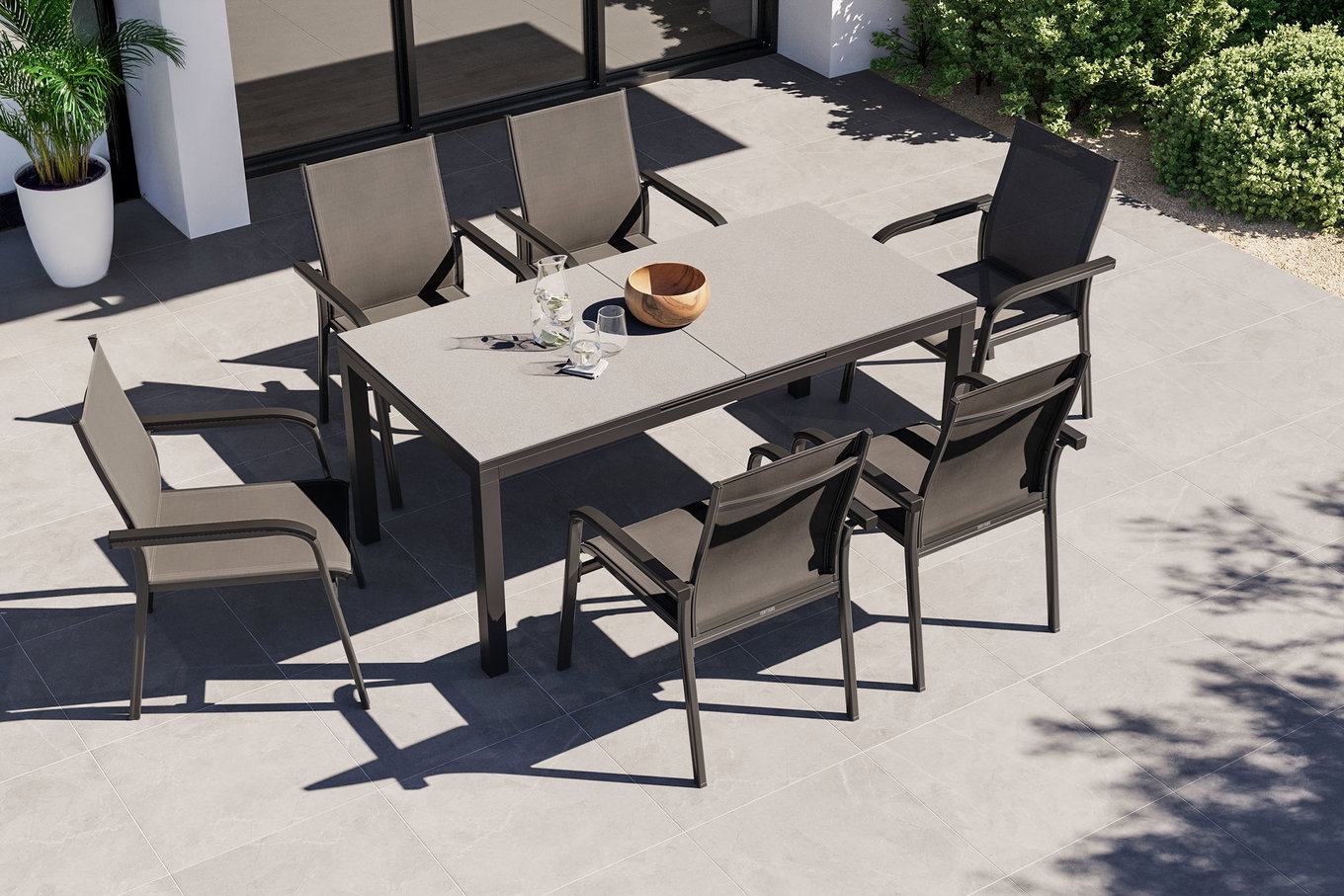 KETTLER BasicPlus Premium Gruppo pranzo da giardino, antracite, Alu/Spraystone, tavolo 180/240x90 cm, 6 poltrone impilabili 31584__1