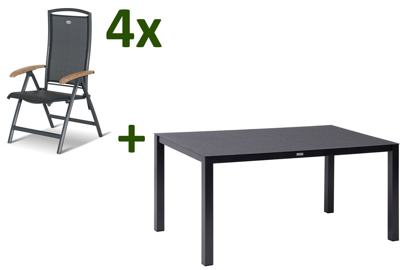 HARTMAN Raffaelo gruppo pranzo da giardino, xerix/antracite, Alu/Spraystone/Teak, 160x95 cm, 4 sedie pieghevoli, braccioli in Teak 28428__1