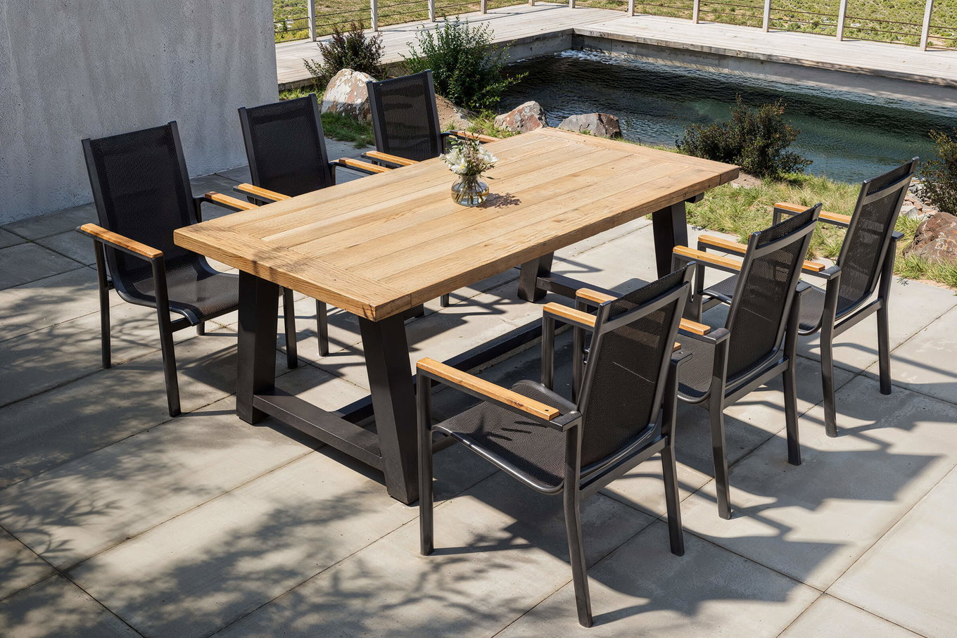 OUTFLEXX Evora Set da pranzo da giardino, grigio/antracite, alluminio/teak/Textilene, 200 x 100 cm, impilabile, prodotto certificato FSC® 80948__1