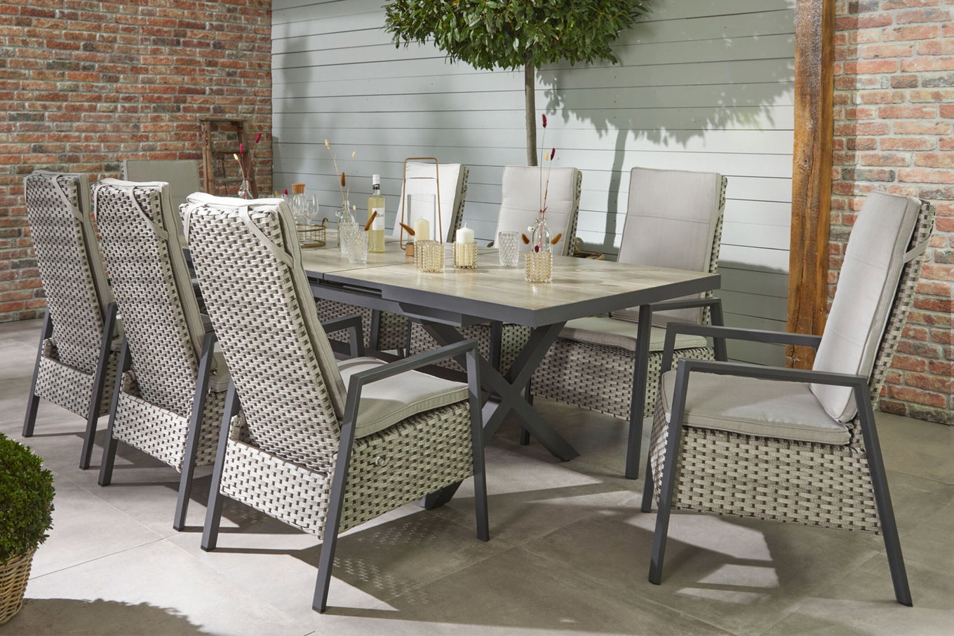 Ploß Louvra 2 Gruppo da pranzo da giardino, naturale/antracite, Polyrattan/Alu, tavolo 200/260 x 100 cm, 8 poltrone 22674__1