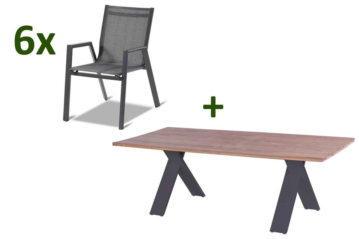 HARTMAN Xanadu / Aruba Gruppo pranzo da giardino, xerix/antracite, Alu/Legno teak, 6 poltrone impilabili, 220x100cm 21177__1