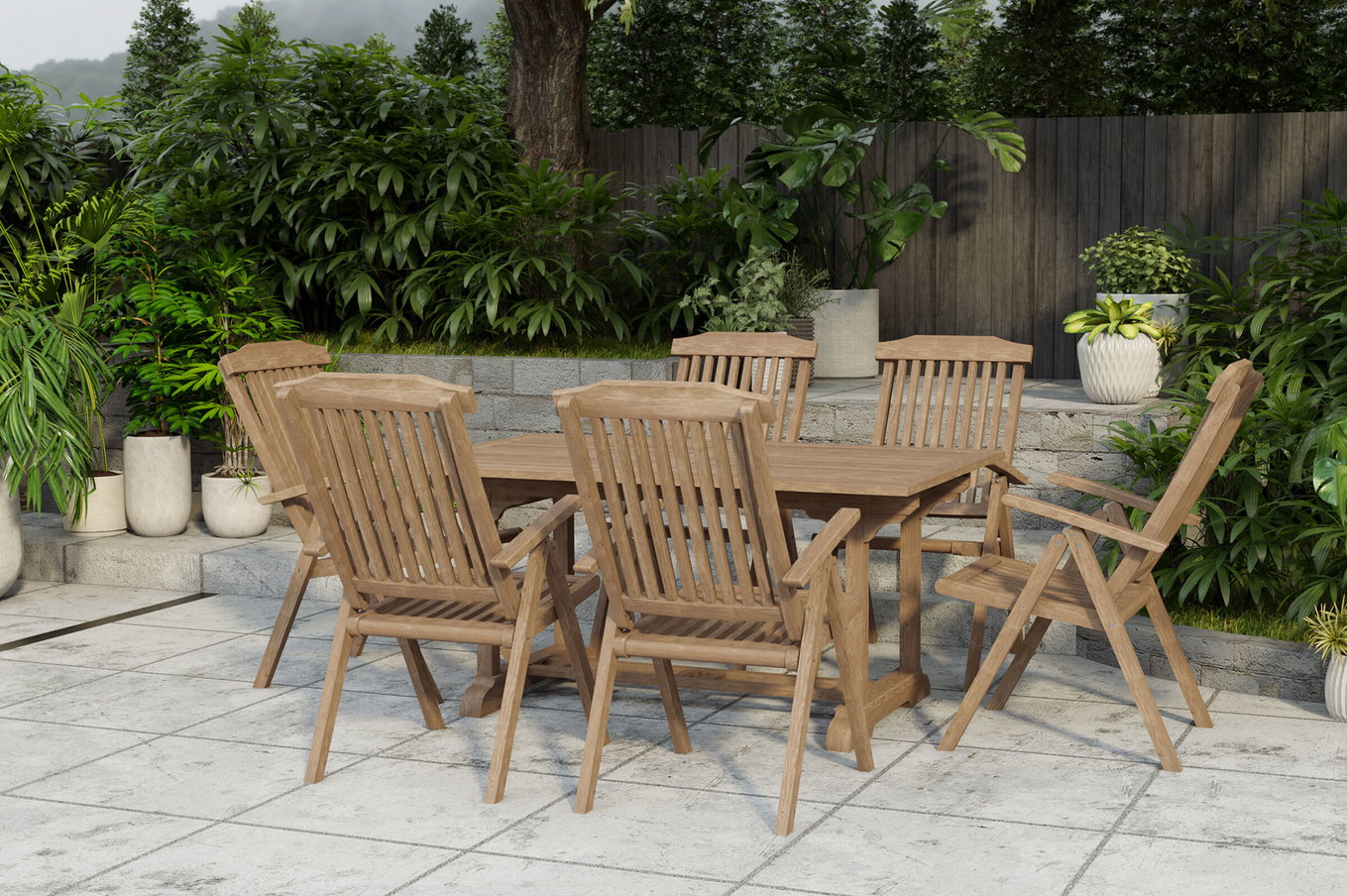 OUTFLEXX Ontario/Bounty Gruppo Pranzo da Giardino, naturale, Teak, 160/210x90cm, 6x Poltrona Pieghevole 24362__1