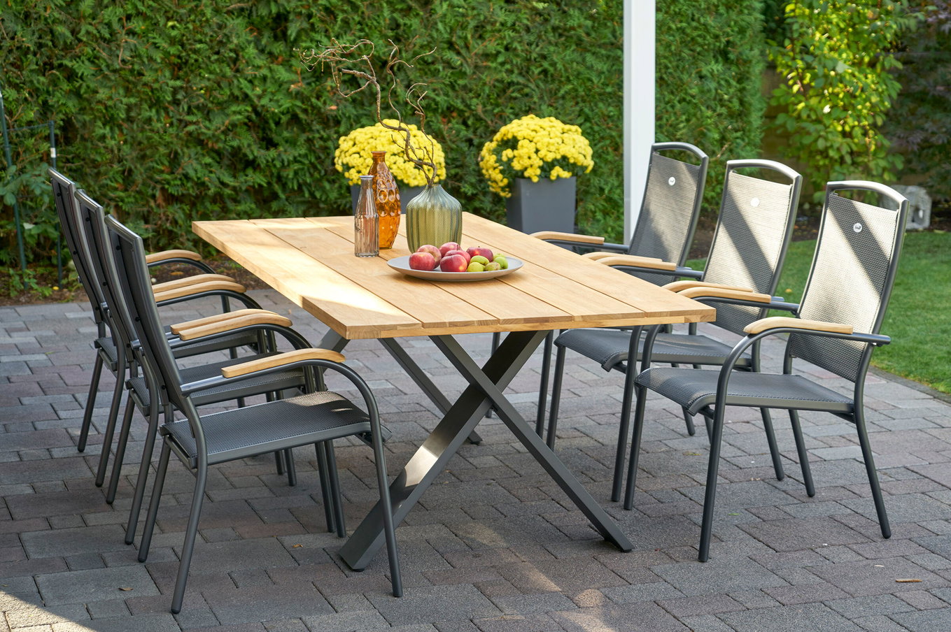 HARTMAN Xanadu / Raffaelo Gruppo da pranzo da giardino, xerix/antracite, Alluminio/Legno di teak, 6 poltrone impilabili, 220x100cm 21153__1