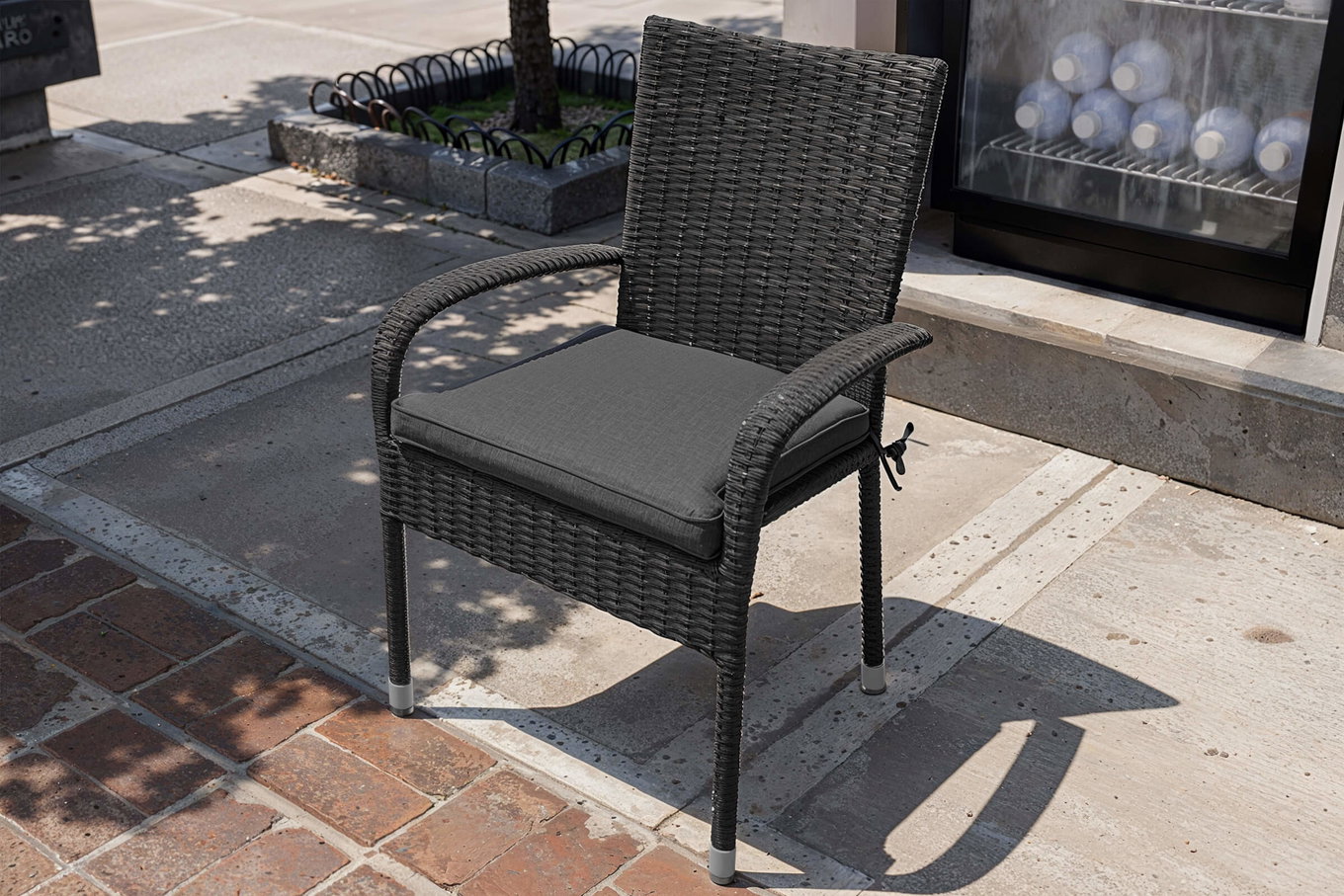 OUTFLEXX Rocking Basic Sedia impilabile, grigio/marrone screziato, polirattan, 56 x 64 x 92 cm, cuscino incluso 20148__1