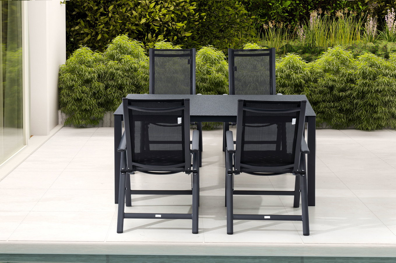 OUTFLEXX Set da pranzo da giardino, antracite opaco, Alu/Spraystone/Textilene, 160 x 95 cm, 4 sedie pieghevoli 28185__1
