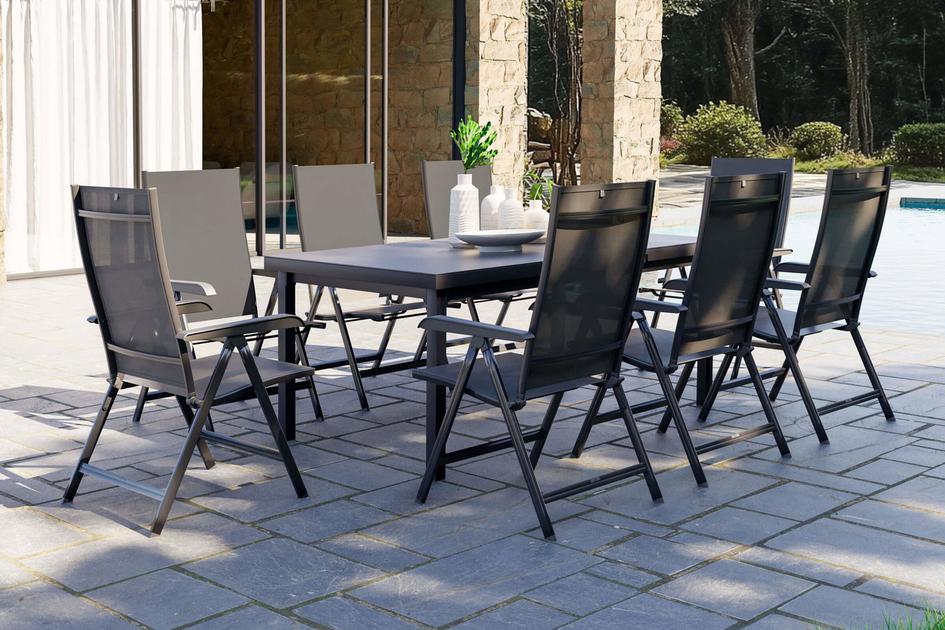 KETTLER BasicPlus Gruppo sala da pranzo da giardino, antracite, Alu/Textilene, tavolo 180/240x100cm, 8 sedie pieghevoli 19314__1