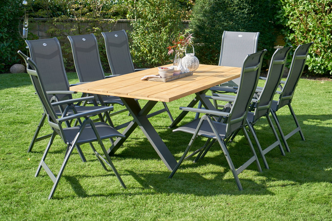HARTMAN Xanadu / Alice Comfort Gruppo da pranzo da giardino, xerix/antracite, Alu/Legno di teak, 8 sedie pieghevoli, 220x100cm 21164__1