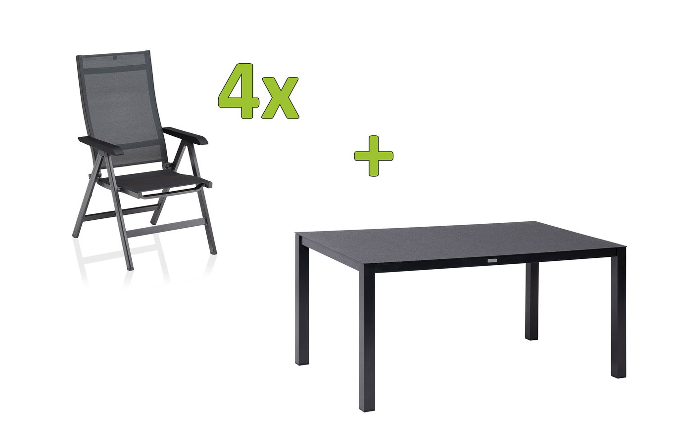 KETTLER BasicPlus Premium gruppo pranzo da giardino, antracite, Alu/Spraystone, tavolo 160x95 cm, 4 sedie pieghevoli 31575__1