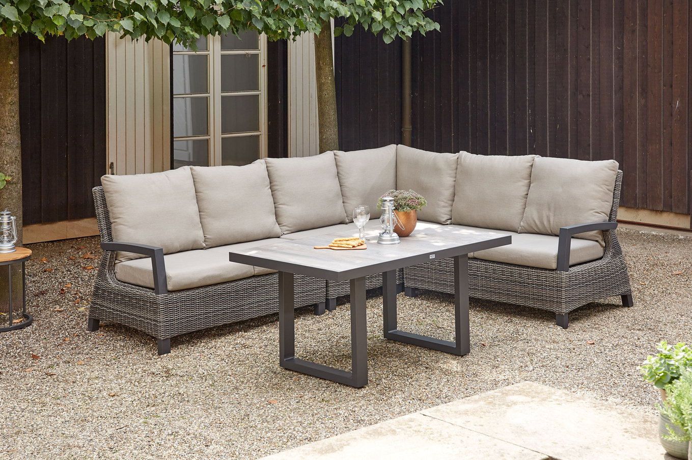 SIENA GARDEN Corido salotto da giardino, charcoal, Alu/intreccio Gardino®, 6 persone, tavolo lounge 140x85cm 21504__1