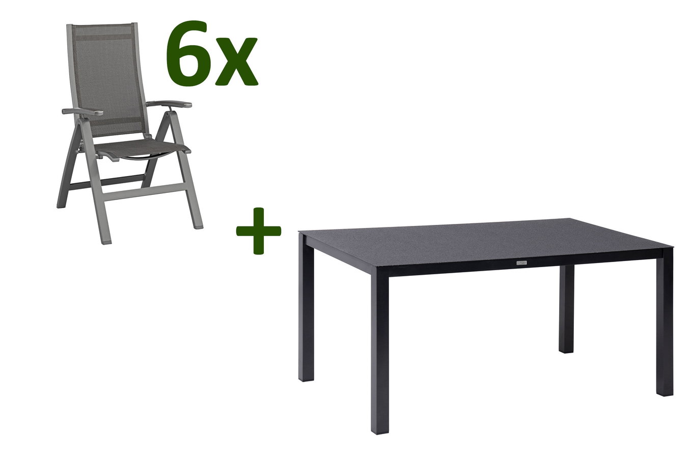 KETTLER Altura Gruppo Pranzo da Giardino, antracite, Alu/Spraystone/Textil, 160 x 95 cm, 6 Sedie Pieghevoli 28339__1