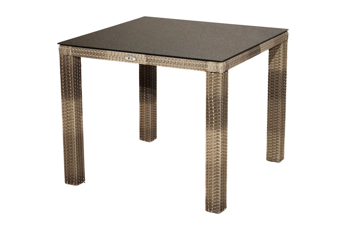 Ploß Rabida Dining tavolo, champagne screziato, polyrattan, 90 x 90 cm, piano in vetro effetto pietra 20166__1