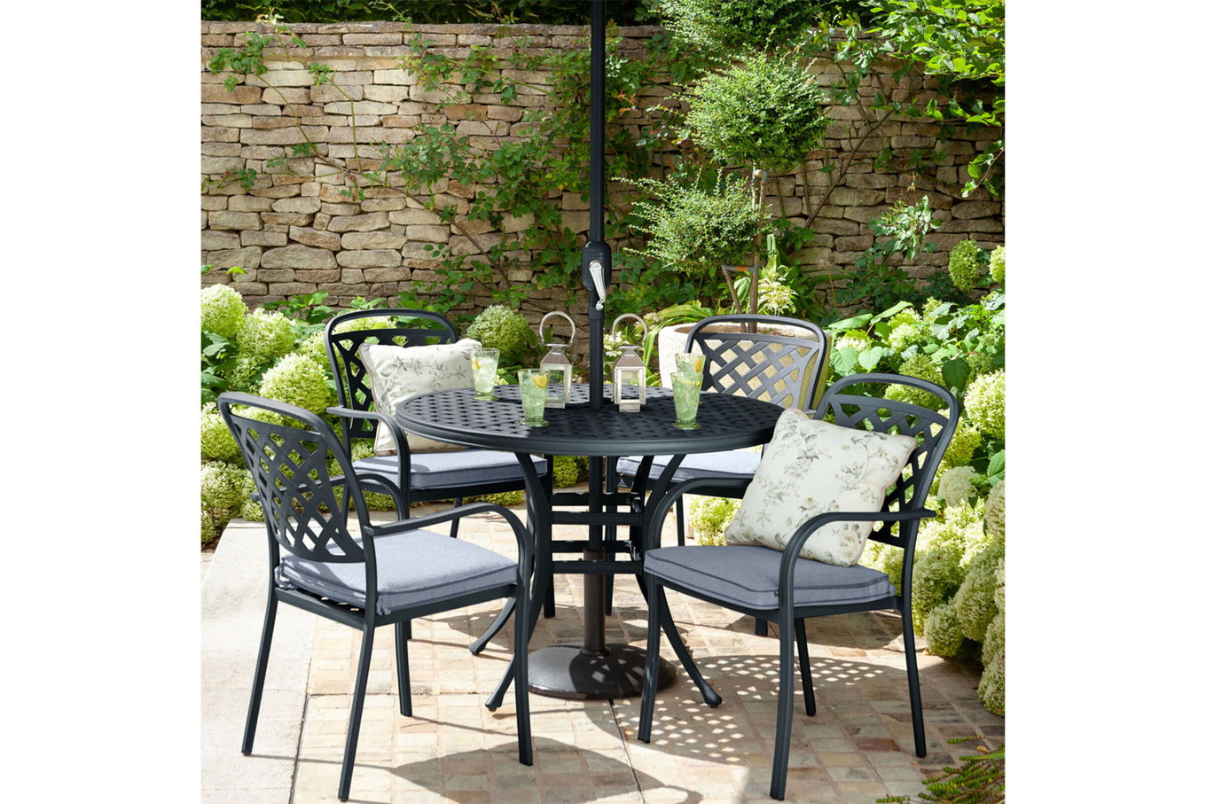 HARTMAN Preston Gruppo pranzo da giardino, grigio, alluminio fuso, 4 poltrone dining, cuscini inclusi 22449__1