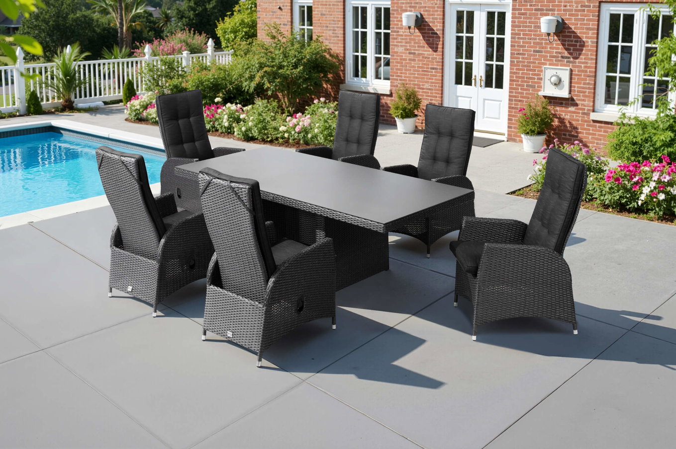 Ploß Rocking Set da pranzo da giardino, grigio/nero, polyrattan, tavolo 220 x 100 cm, 6 poltrone 18835__1