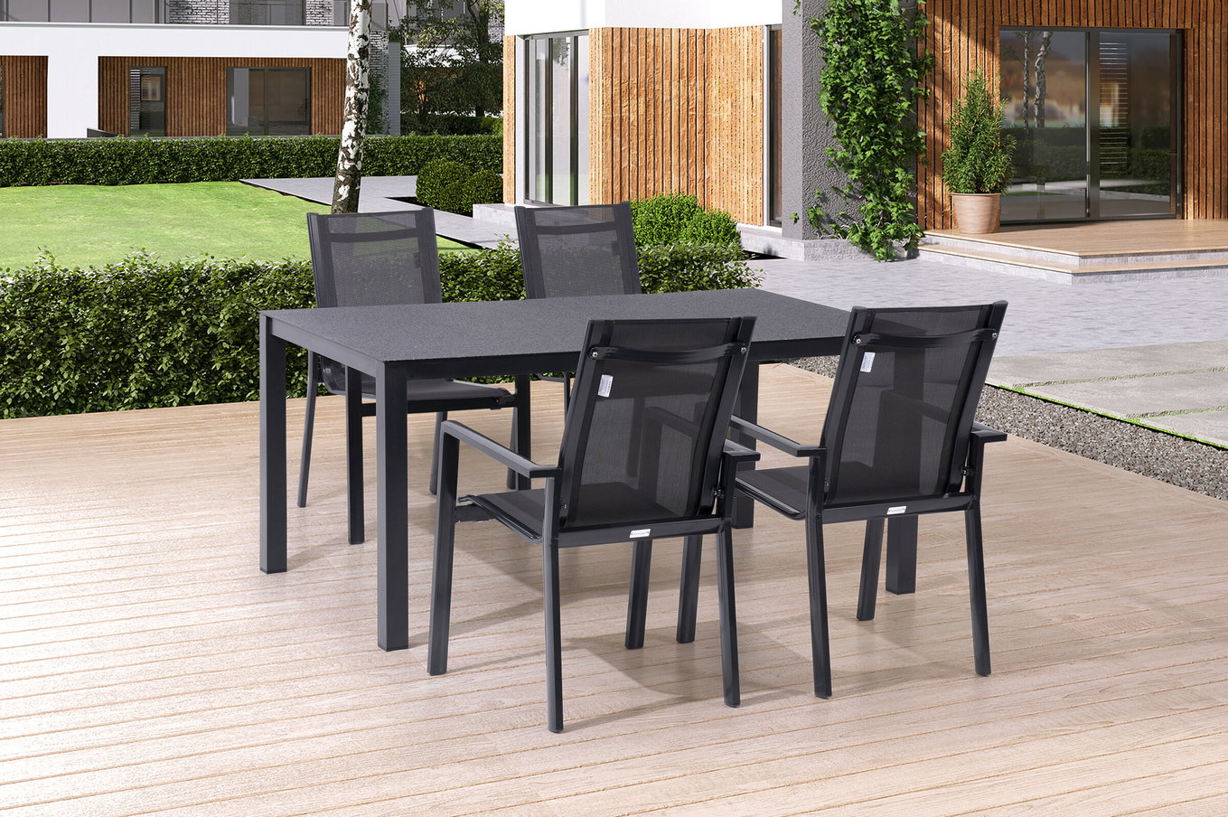 OUTFLEXX Set da pranzo da giardino, antracite, Alluminio/Spraystone/Textilene, 160x95 cm, 4 sedie impilabili 28177__1