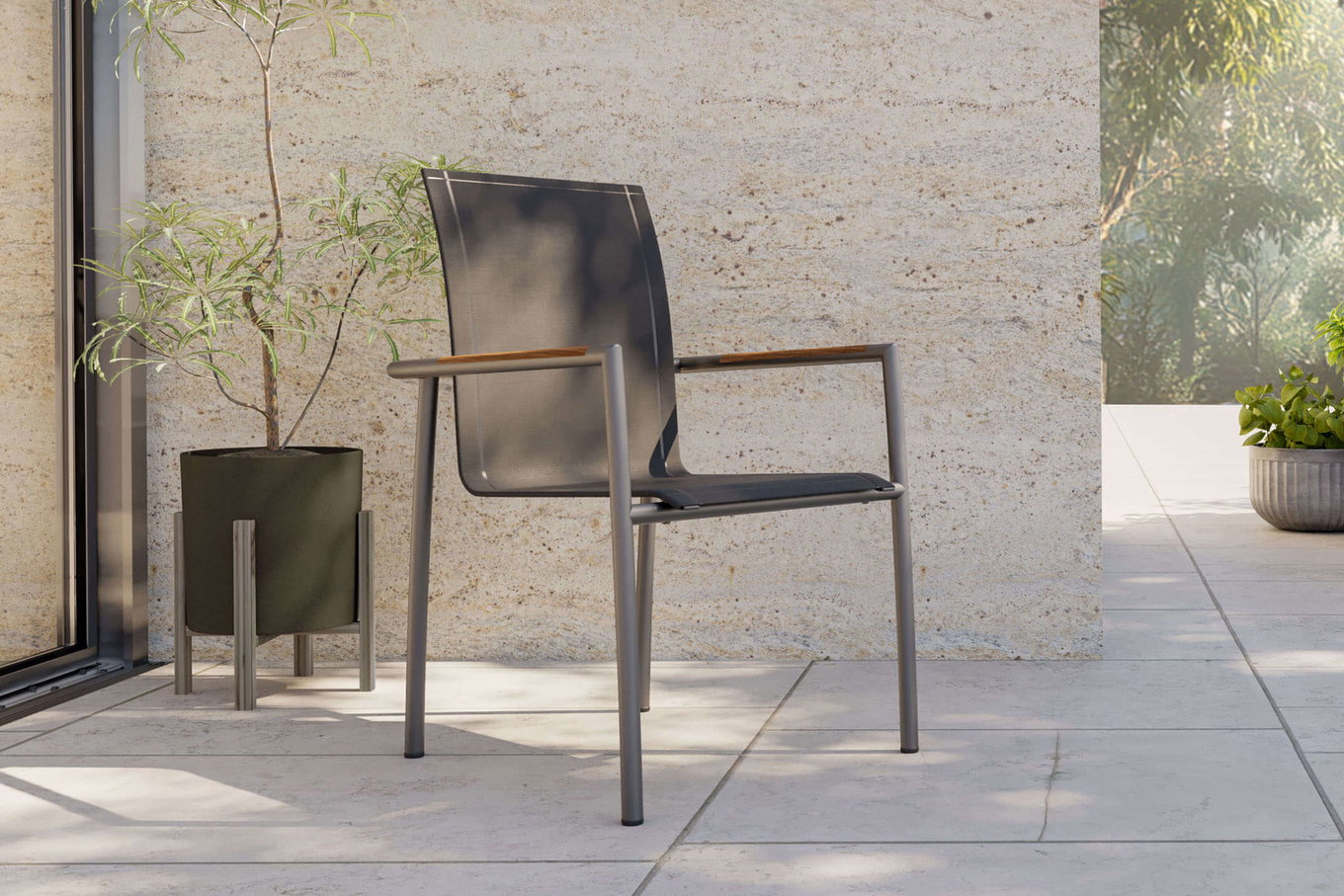 OUTFLEXX Sedia da pranzo, antracite/grigio, acciaio inossidabile/Textilene, ca. 56x62x90cm, Teak 23481__1