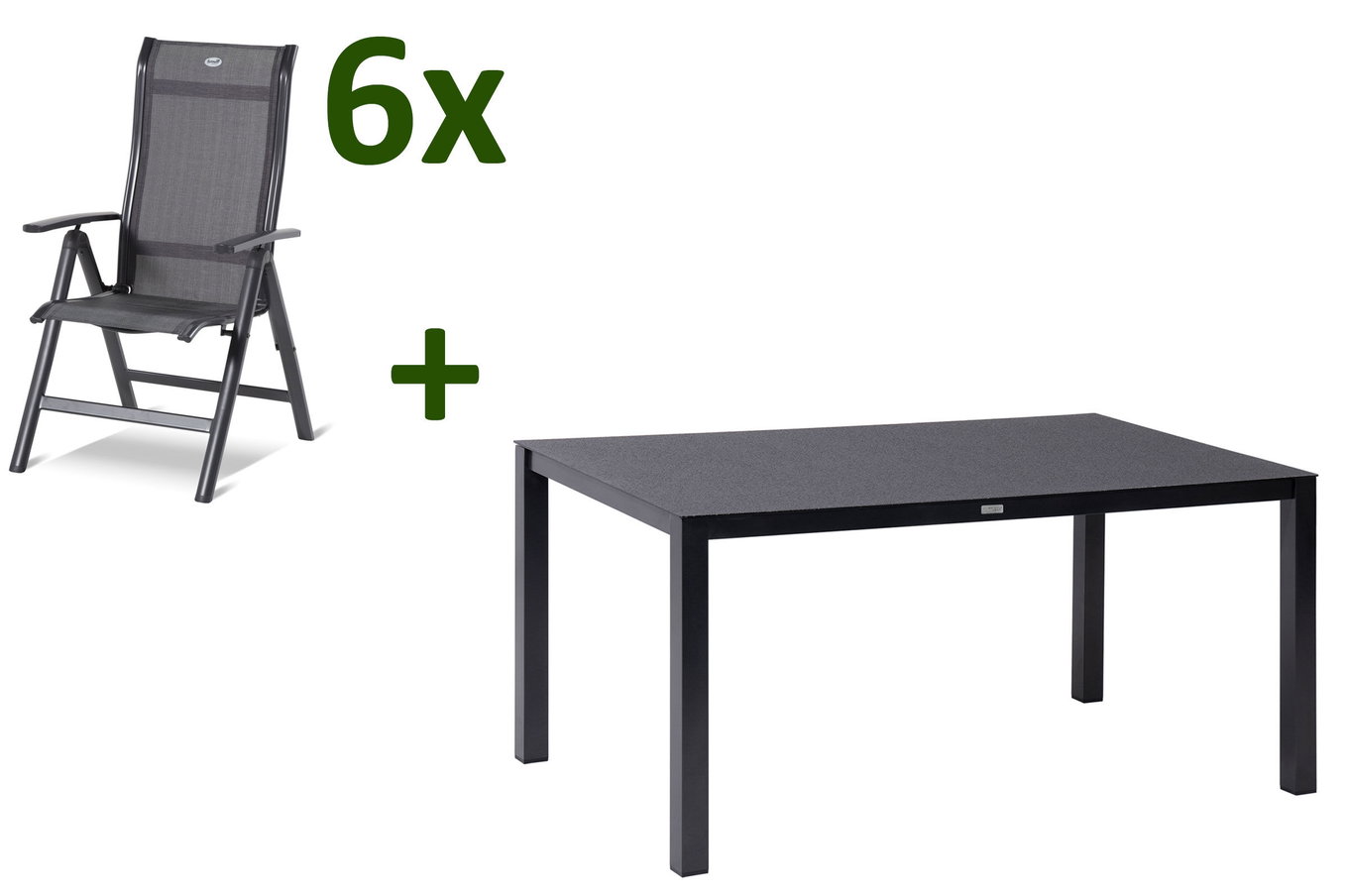 HARTMAN Alice Gruppo da pranzo da giardino, xerix/antracite, Alu/Tessuto, 160 x 95 cm, 6 sedie pieghevoli 28419__1