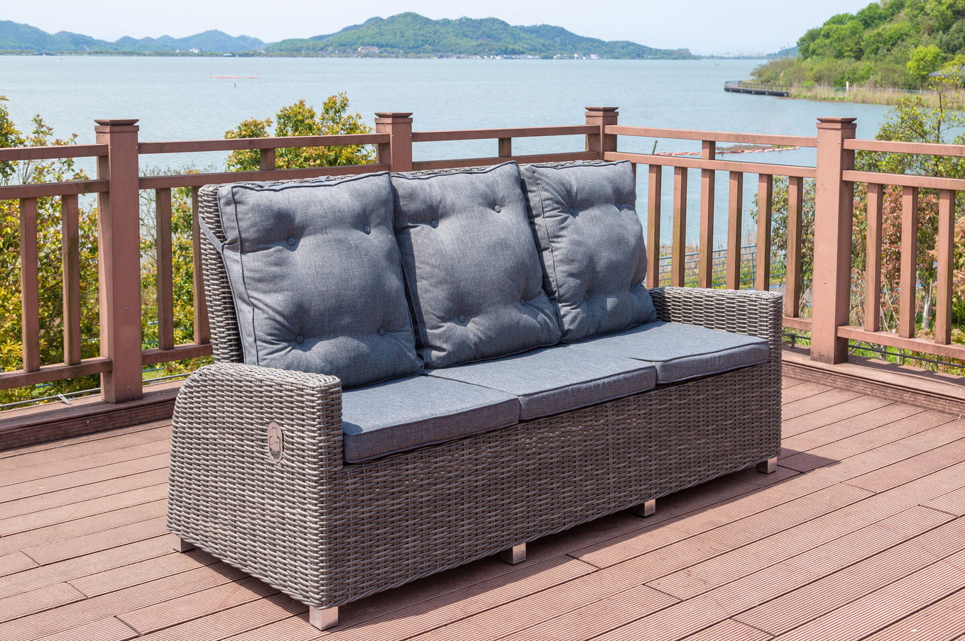 OUTFLEXX Dining Divano a 3 posti, grigio, polirattan, 210 x 83 x 110 cm, regolabile in più posizioni 18913__1