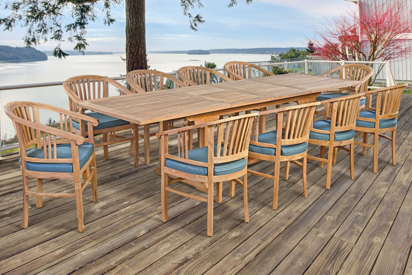 OUTFLEXX Gruppo Pranzo da Giardino, Legno di Teak, Tavolo Allungabile 195/295 x 90 cm, 10 Poltrone con Braccioli, incl. Cuscini 19369__1
