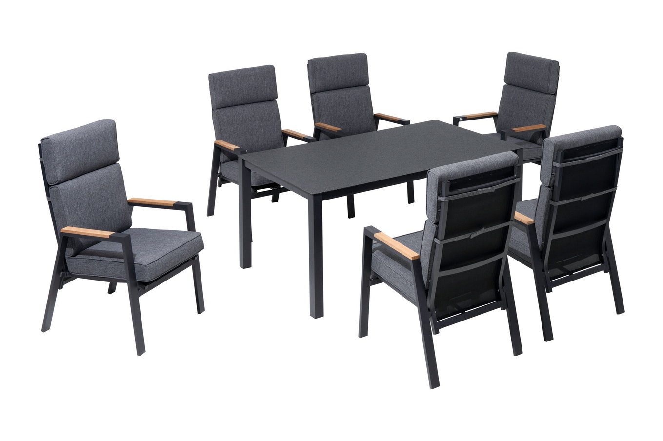 OUTFLEXX Gruppo tavolo da pranzo da giardino, antracite opaco, Alu/Spraystone/Poliestere, 160x95 cm, 6 poltrone, inclusi cuscini 28198__1