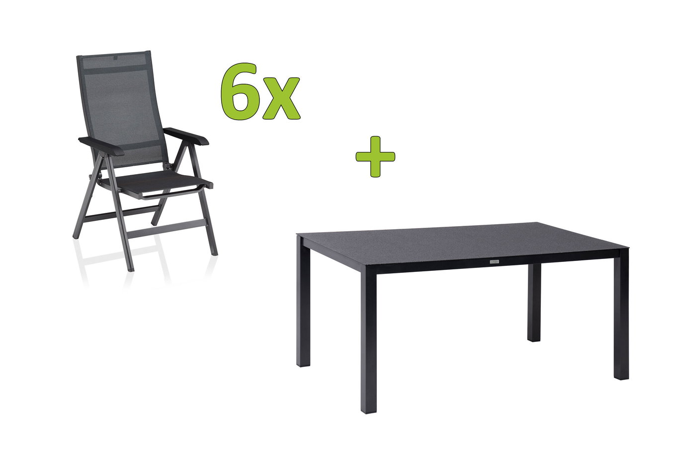 KETTLER BasicPlus Premium gruppo pranzo da giardino, antracite, Alu/Spraystone, tavolo 160x95 cm, 6 sedie pieghevoli 31576__1