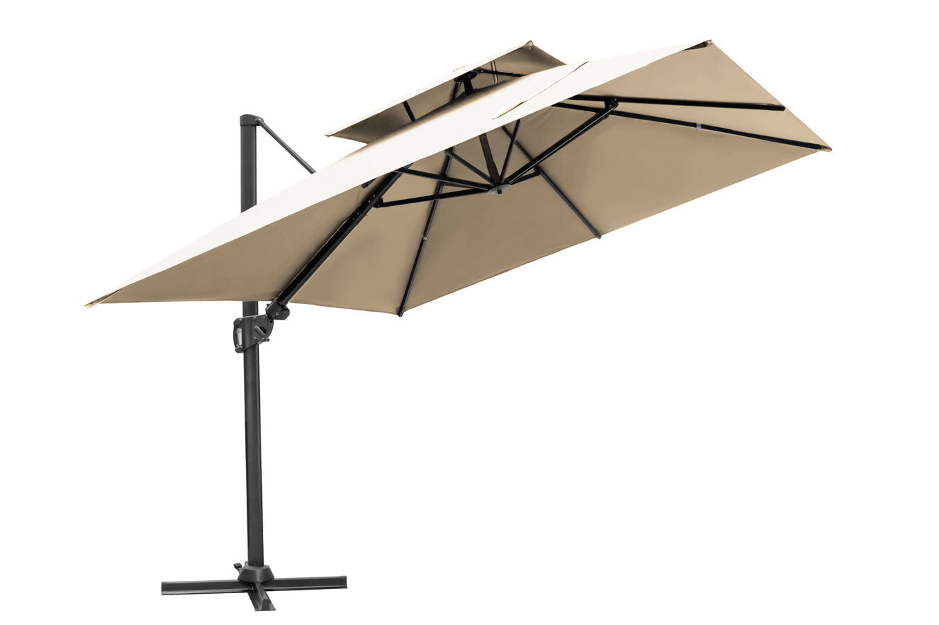 OUTFLEXX Sydney Ombrellone a braccio, tetto doppio, bianco/crema, Alu/Poliestere, 300 x 300 cm, incl. base a croce 24095__1
