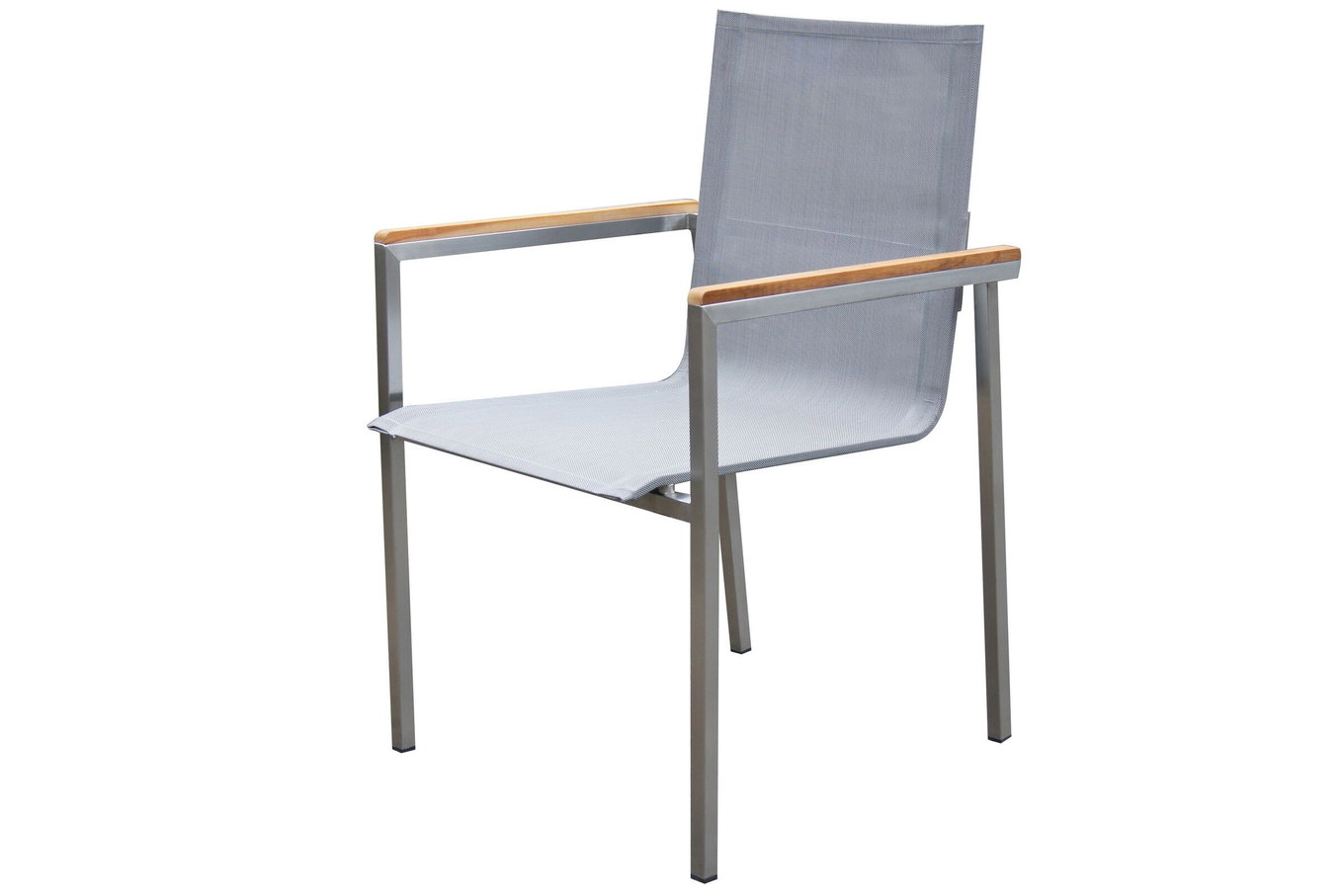 OUTFLEXX Poltrona da giardino, argento, acciaio inox/textilene, braccioli in teak, 56x62x88cm 13500__1