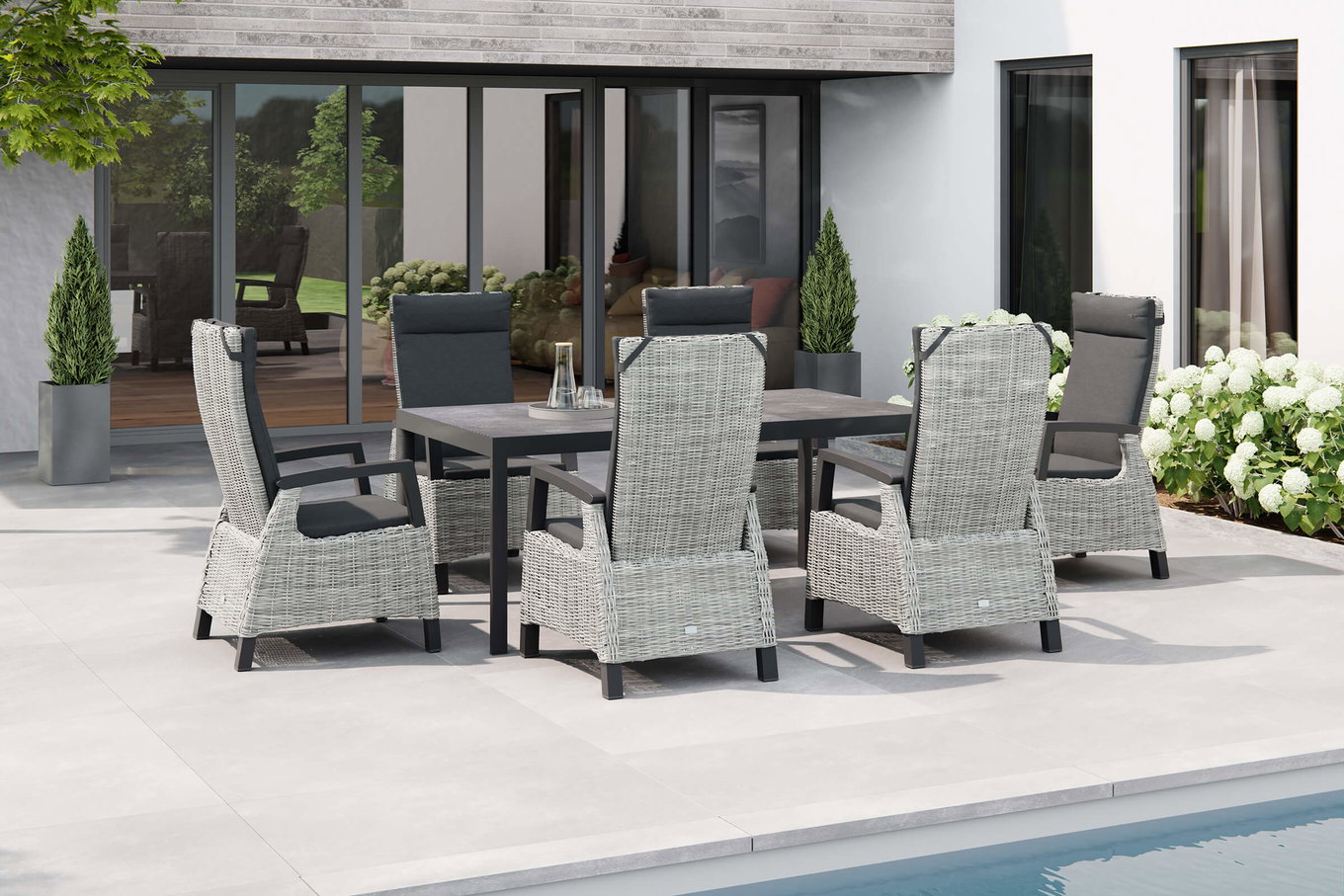 SIENA GARDEN Carlos/Corido Gruppo Pranzo da Giardino, antracite, Alluminio/Intreccio/Ceramica, Tavolo da Pranzo 180 x 100 cm, incluse 6 Poltrone Dining 23767__1