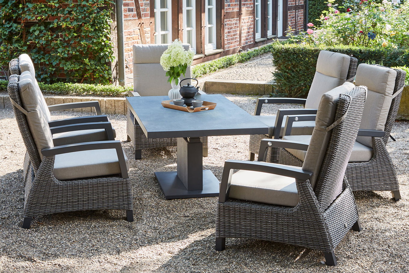 SIENA GARDEN Corido/Bellani Grau salotto da giardino, charcoal/antracite/grigio, Alu/intreccio Gardino®, tavolo lift 160x90 cm, 6 poltrone lounge 22114__1