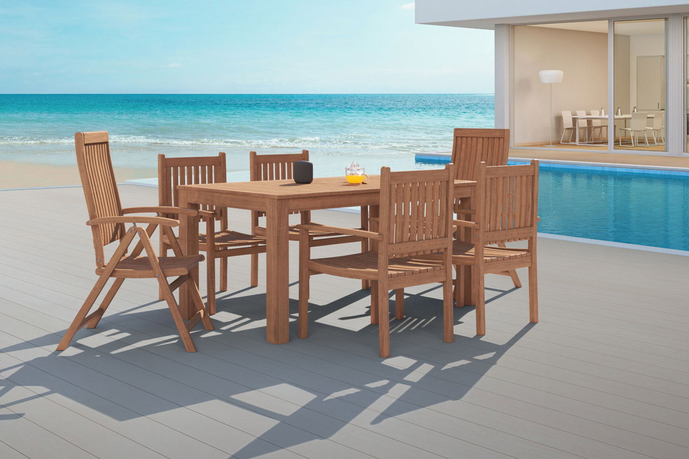 OUTFLEXX Set da pranzo da giardino, naturale, Acacia, tavolo 160 x 90 cm, 4 sedie, 2 poltrone pieghevoli, prodotto certificato FSC® 19660__1