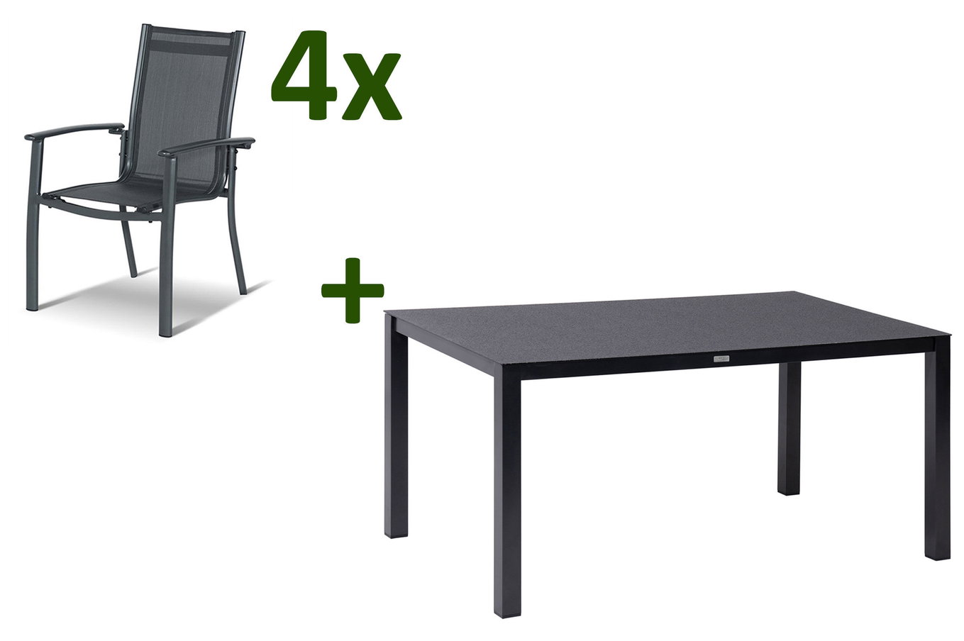 HARTMAN Alice Set da pranzo da giardino, xerix/antracite, Alu/Textil, 160x95 cm, 4 sedie impilabili 28420__1