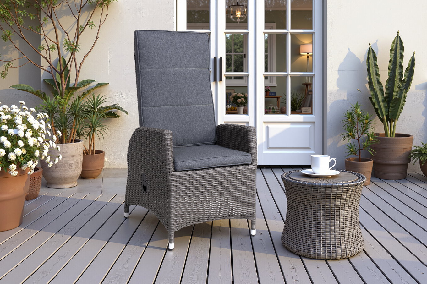 OUTFLEXX Vigo Poltrona Dining, grigio acciaio melange, polyrattan, 60x68x111cm, schienale regolabile in continuo 21631__1