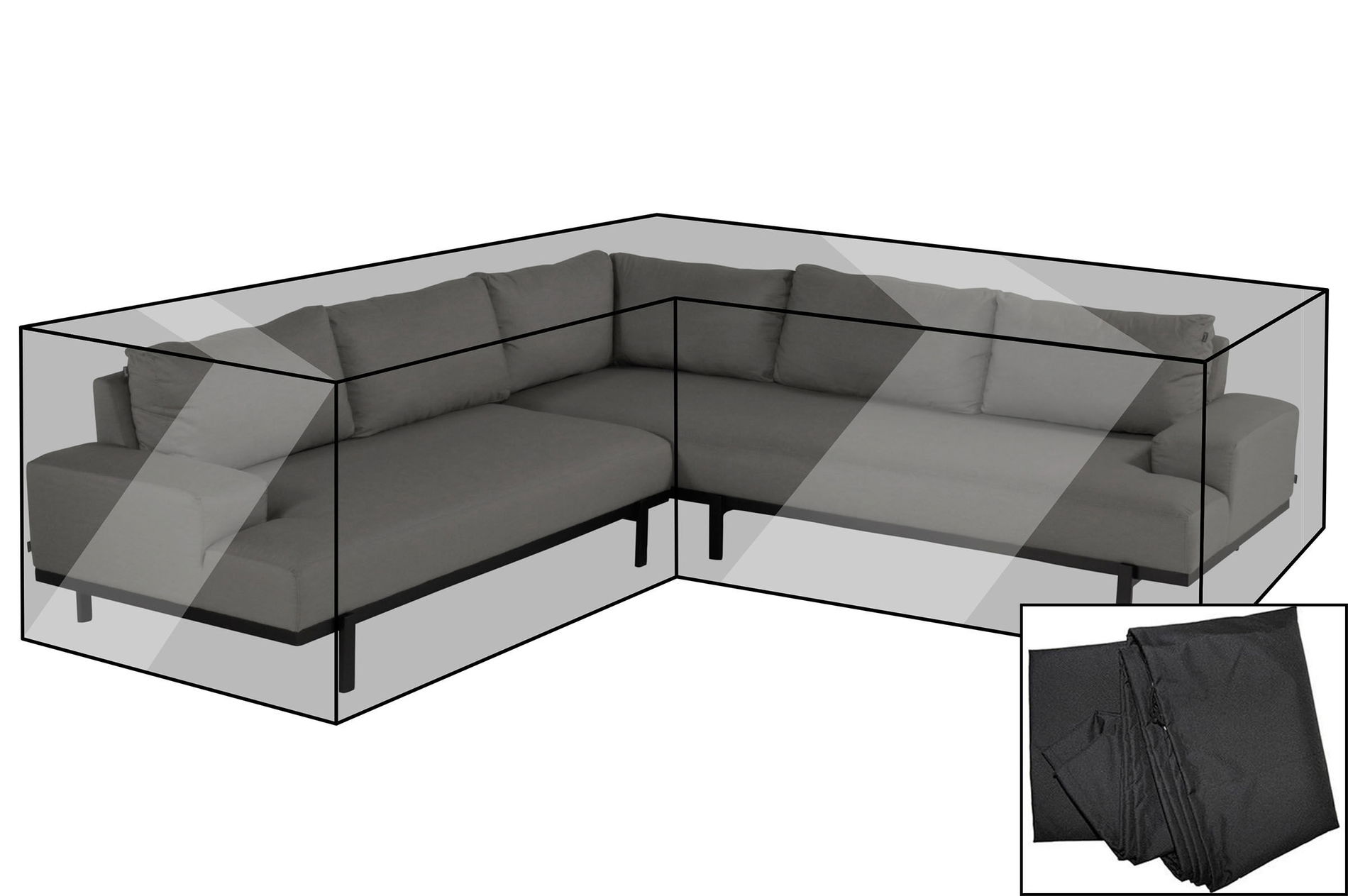 Telo di copertura Premium OUTFLEXX per lounge angolare, nero, ad es. 20454 / 21593 / 20455, 265 x 170 x 65 cm, resistente all'acqua, cordoncino integrato 23431__1