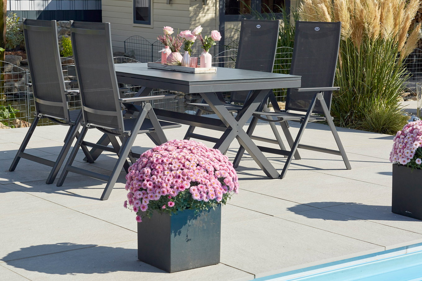 HARTMAN Xanadu / Aruba Set da pranzo da giardino, xerix, Alluminio/Textilene/Vetroceramica, 4 sedie pieghevoli, 160/220x100cm 23274__1