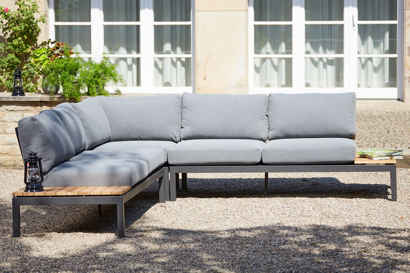 SIENA GARDEN Alvida salotto da giardino, antracite opaco/grigio, Alu/tessuto Ranotex®/Teak, 4 persone, incl. cuscini 22091__1