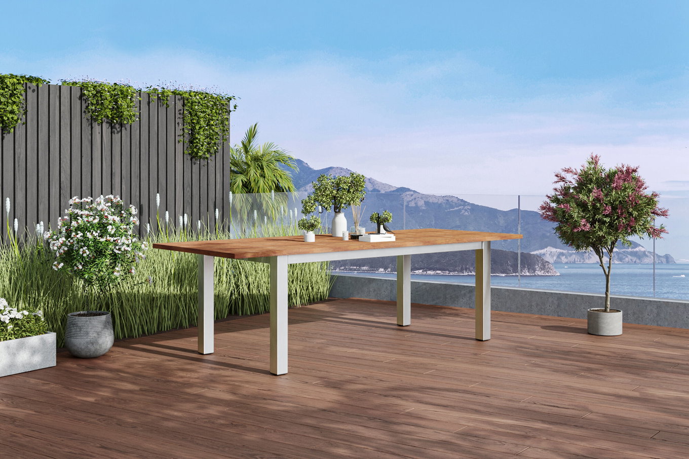OUTFLEXX Tavolo allungabile, acciaio inox/teak riciclato, 200/260x100cm, spazzolato rustico, prodotto certificato FSC® 18318__1
