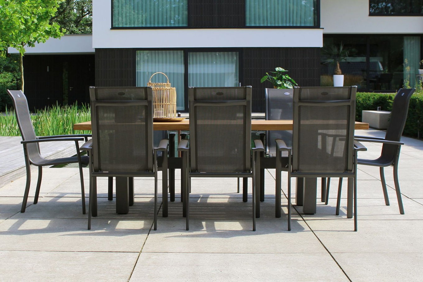 HARTMAN Modello speciale Yasmani/Alice Comfort Gruppo pranzo da giardino, xerix, Alluminio/Legno di teak, 240x100cm, 8 poltrone impilabili 19048__1