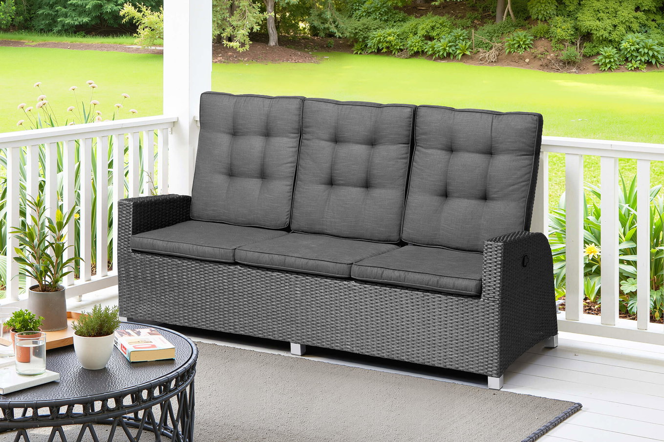 OUTFLEXX Rocking Comfort Dining / salotto Divano a 3 posti, grigio/marrone-melange, polyrattan, 210x85x112 cm, regolabile 18207__1