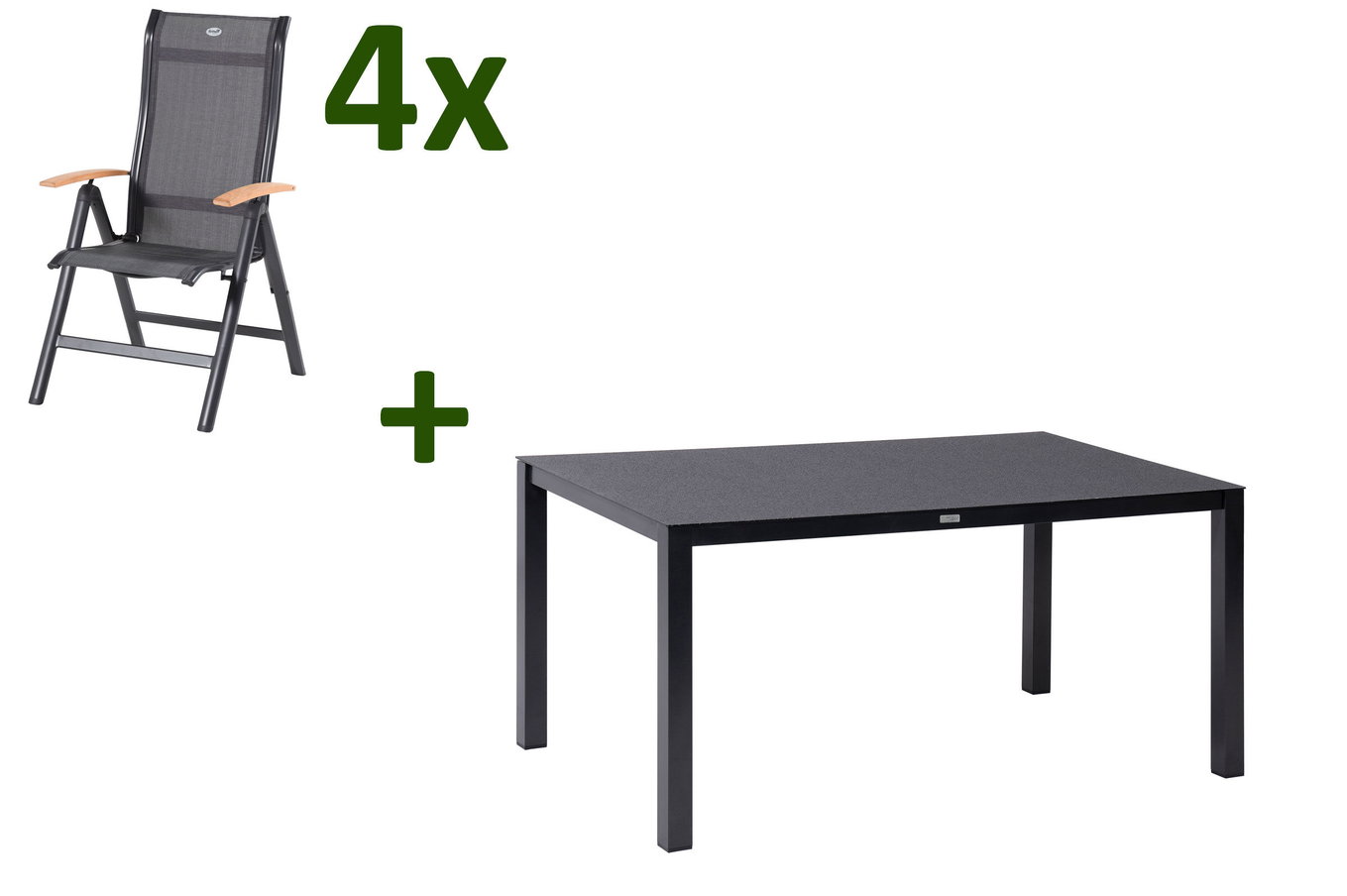 HARTMAN Alice Set da pranzo da giardino, xerix/antracite, Alu/Spraystone/Teak/2x2 Textilen, 160x95 cm, 4 sedie pieghevoli, braccioli in teak 28433__1